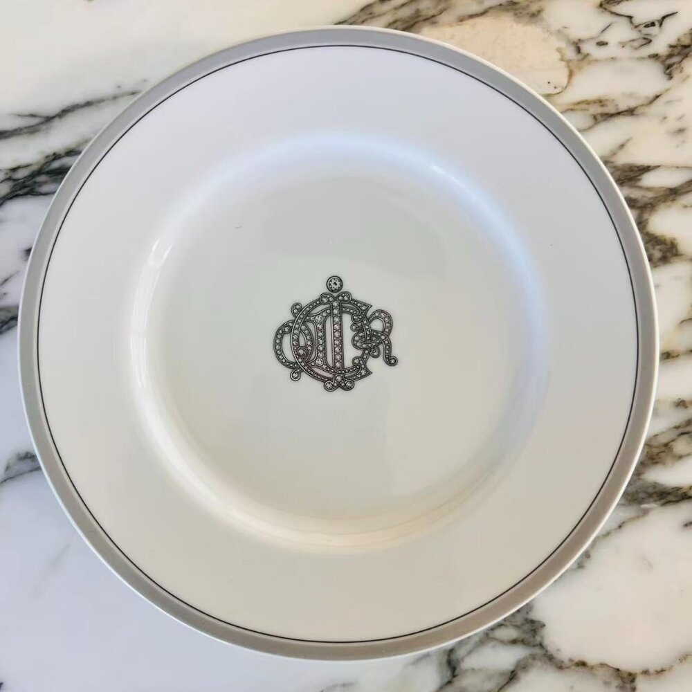 Vintage Christian Dior Broche Dior Logo Porcelain Dessert Plate Set of 5